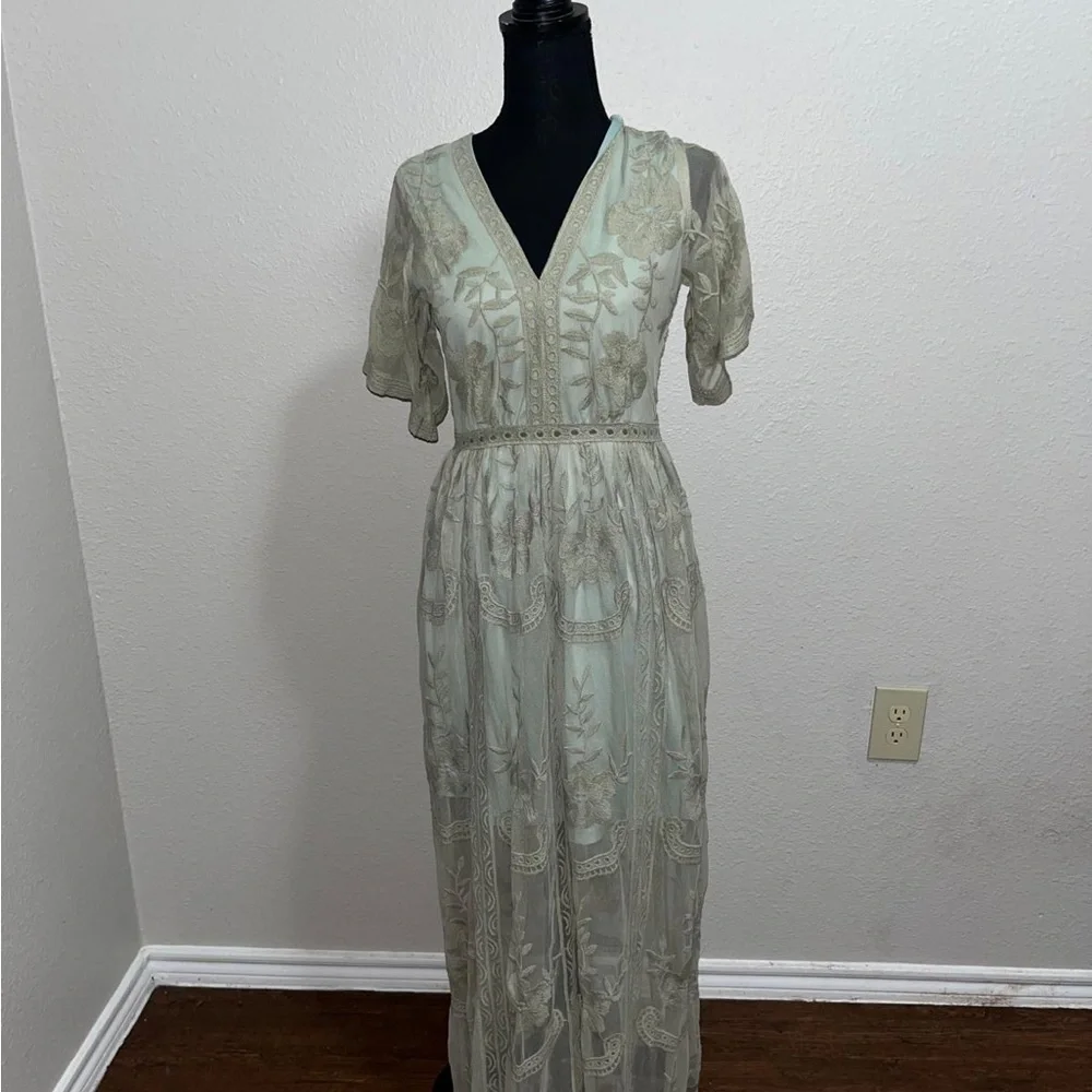Altar'd State Light Sage Lace V‑Neck Maxi Dress - Picture 2 of 8